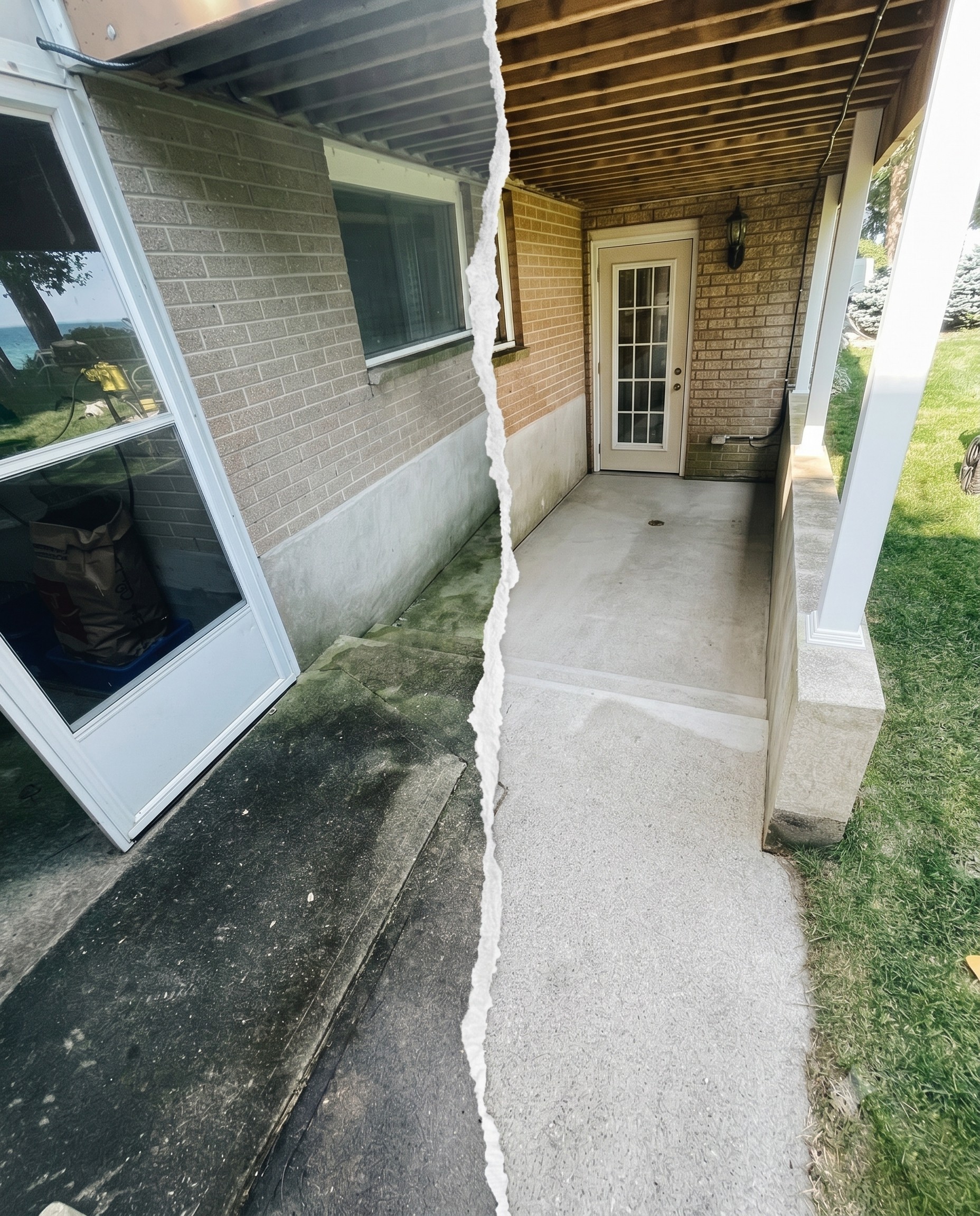 Concrete pressure washing before and after — Sarnia area