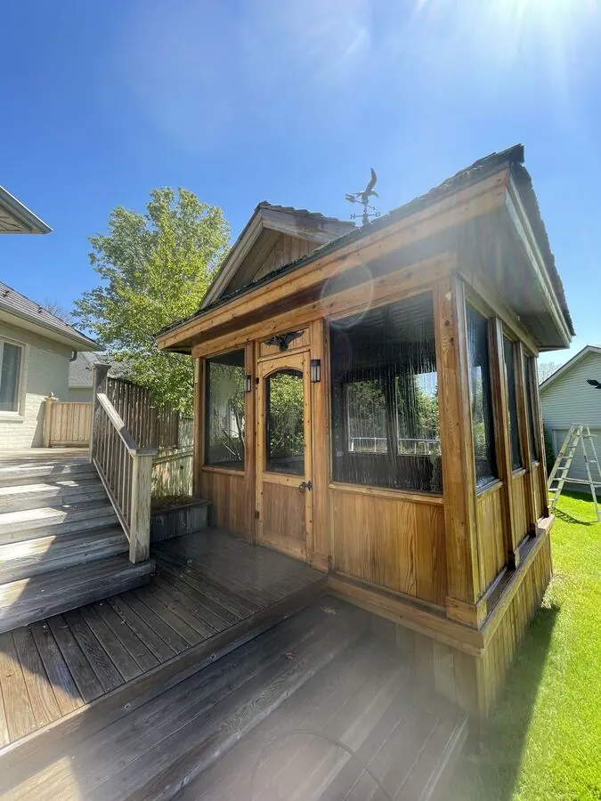 Cedar gazebo and deck after washing