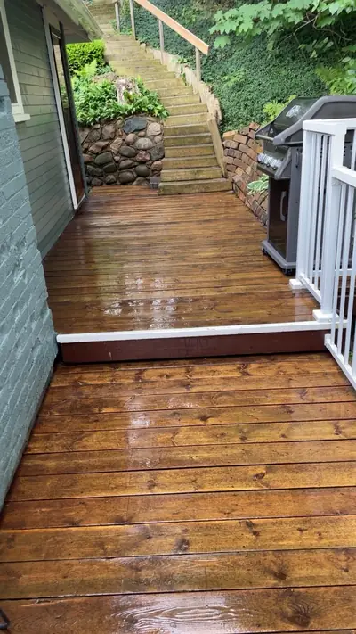 The same deck boards after pressure washing