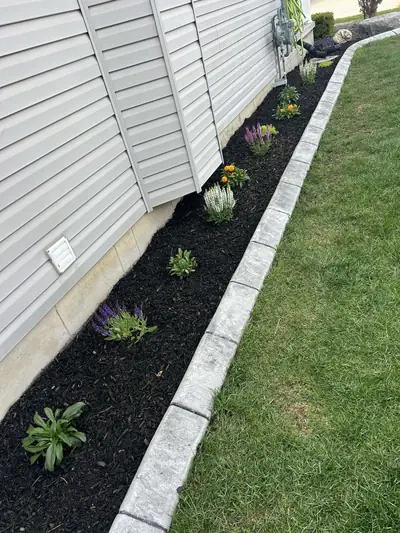Clean garden bed with concrete border edging along a house